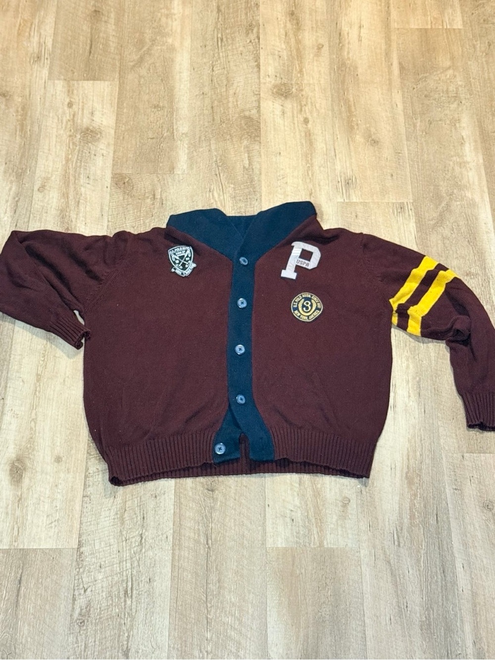 U.S. Polo Assn. Maroon Cardigan with Navy Placket and Yellow Sleeve Stripes